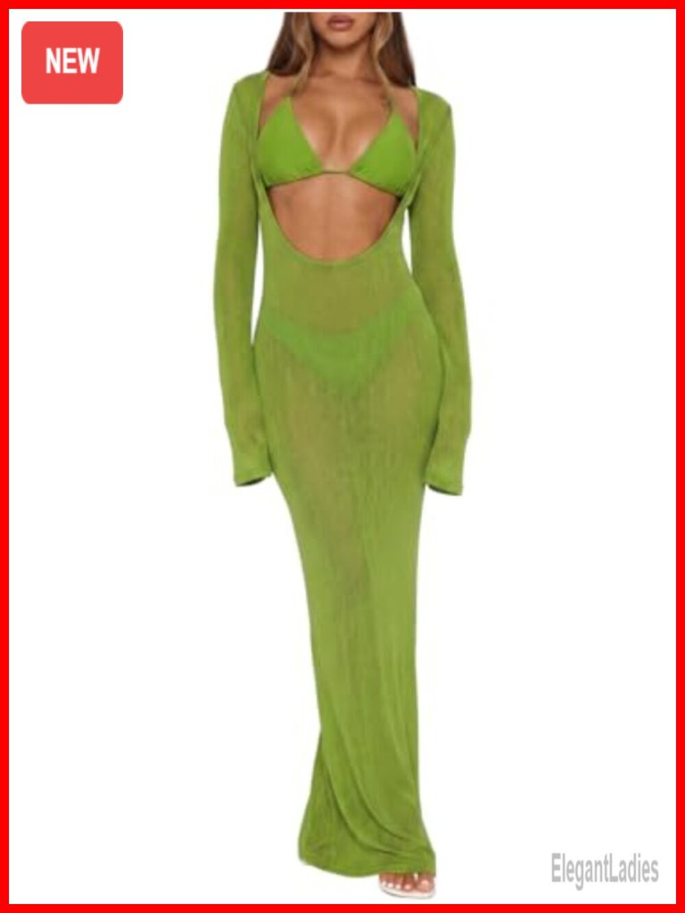 3 Piece Swimsuit Set Sheer Mesh Cover Up Triangle Bikini Swimwear